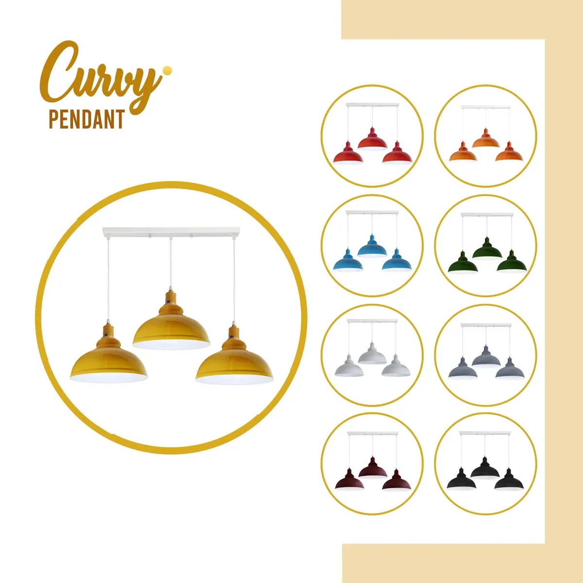 Three pendant lights with vintage retro bulbs hanging from metal and PVC frame, 3 way pendant light