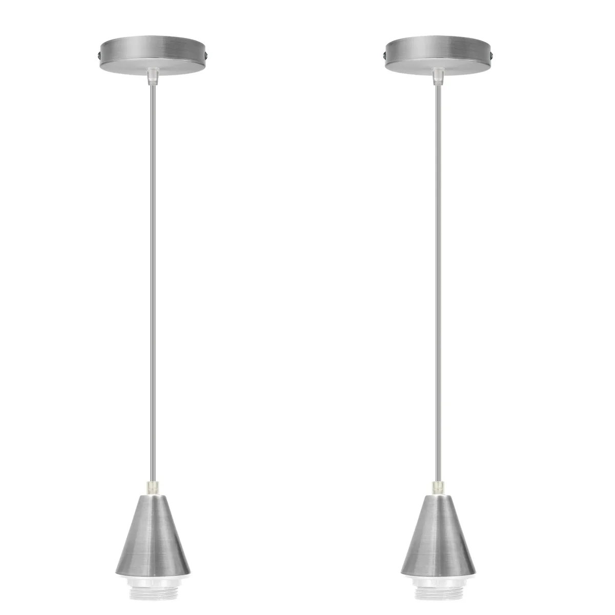 White metal E27 cone holder with 1m PVC cable and ceiling rose, 2‑pack, cone shape, UK wired