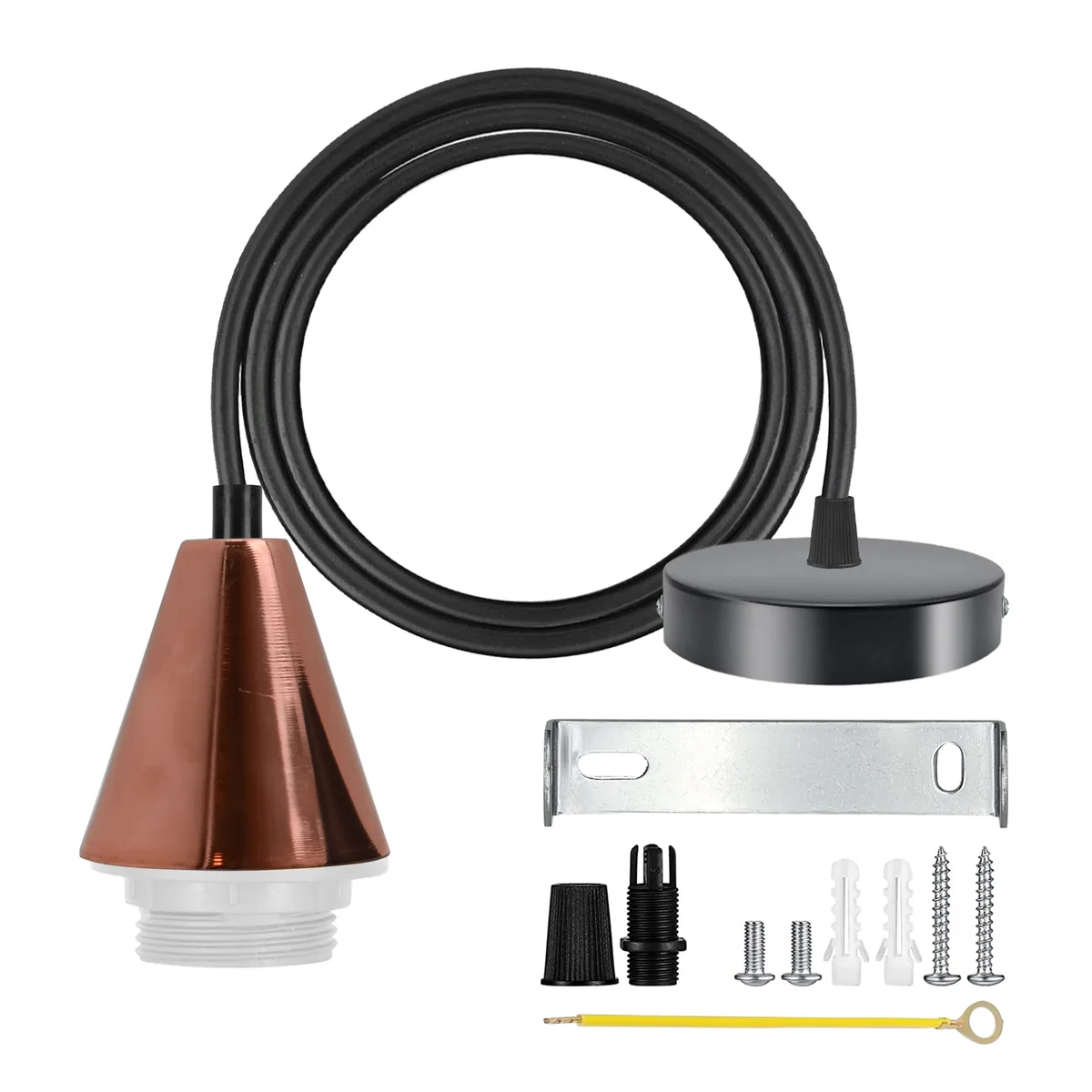 2‑pack rose gold vintage cone holders with black ceiling rose and PVC cable for indoor pendant light fitting