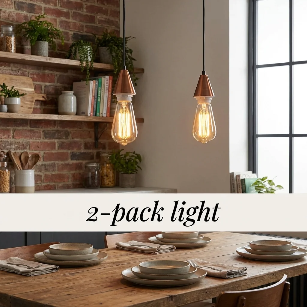 Two E27 copper pendant set cone holders in black metal, each with a PVC cable, ready for ceiling installation.