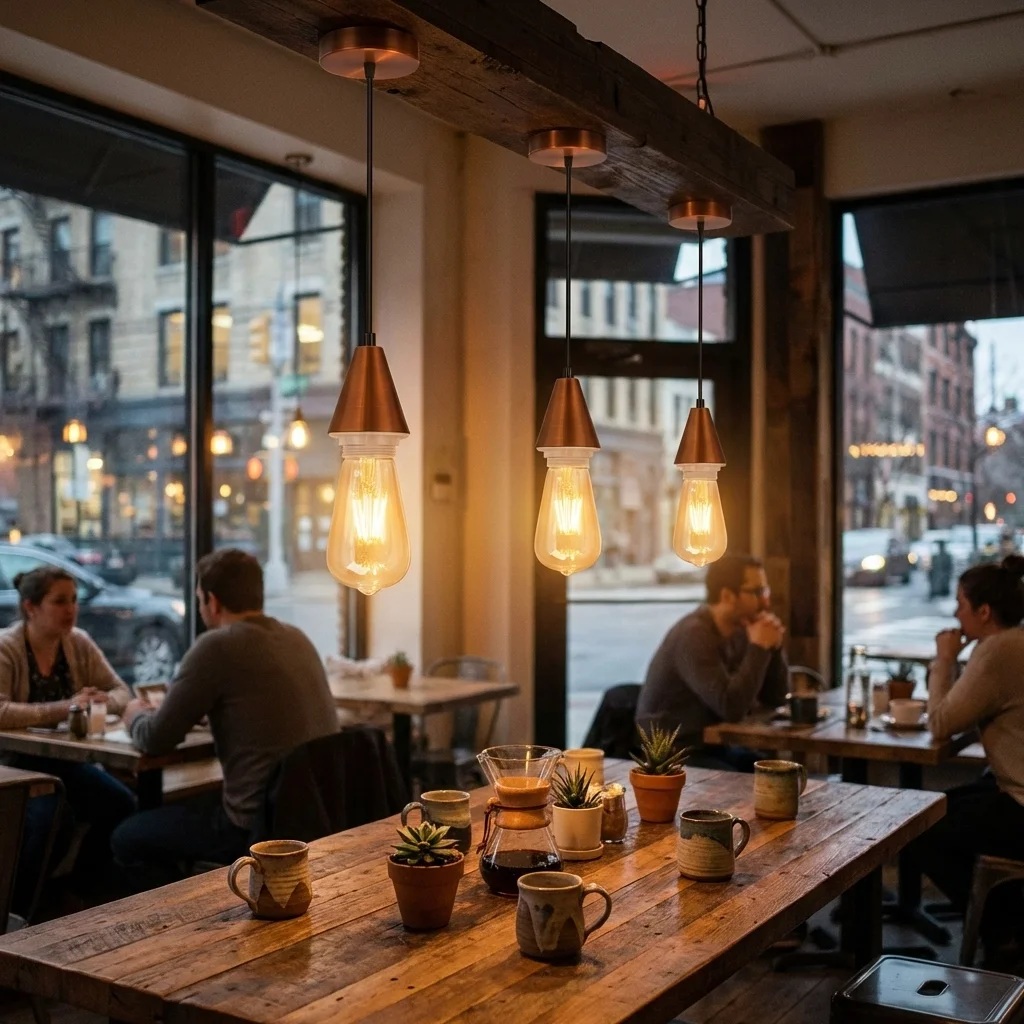 Two black E27 cone holders with 10cm metal ceiling rose fitting attached to indoor ceiling.