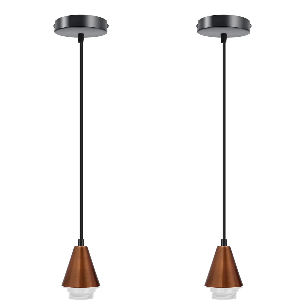 Black E27 pendant holders with 1m PVC cable and ceiling roses for indoor hardwired floor or ceiling lights