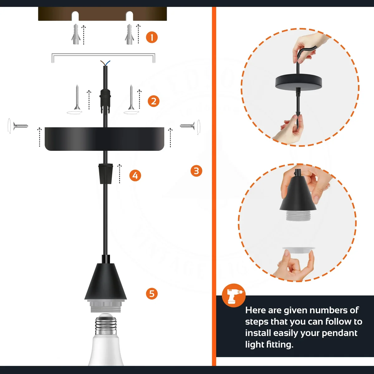 Two cone pendant holders with 1m black PVC cable and ceiling rose brackets, perfect for indoor pendant lighting