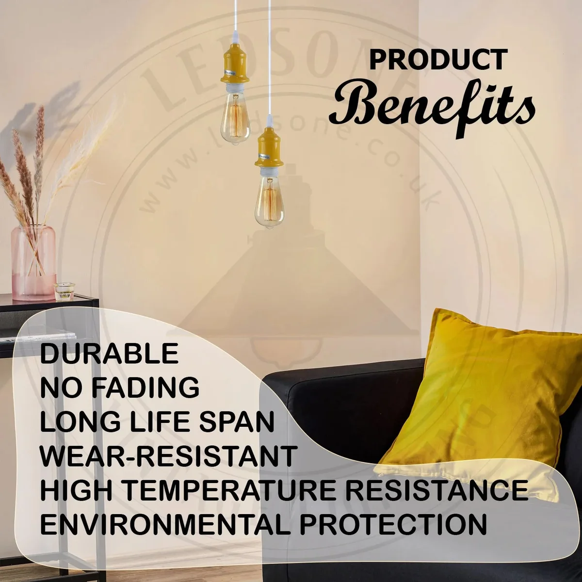 Two vintage E27 lamp holders with 95 cm PVC cables, ready to hang, with matte metal brackets.