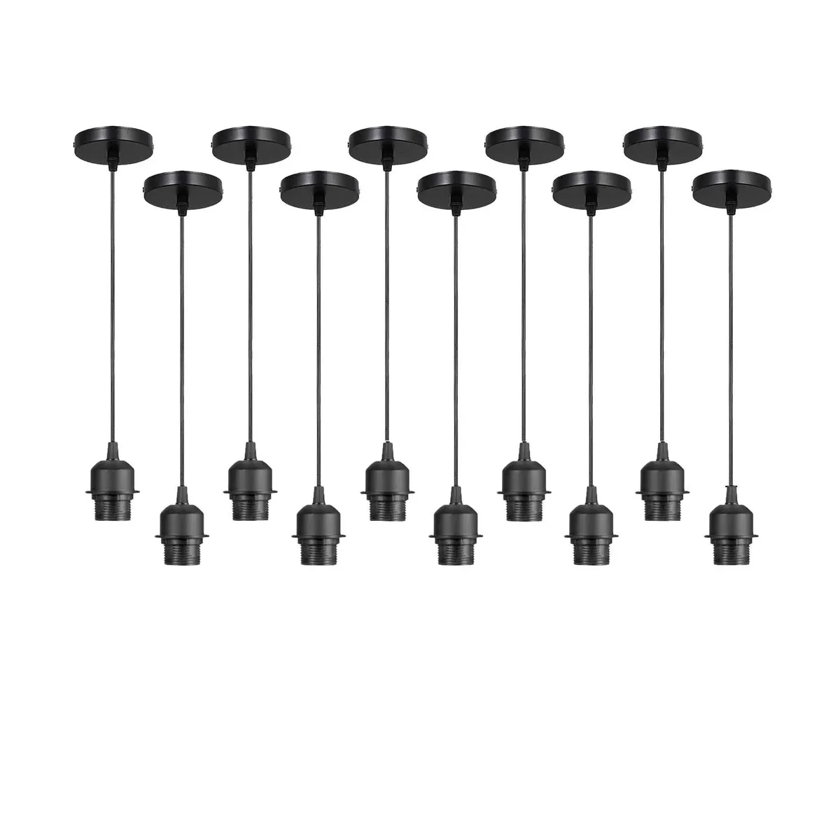 Black pendant light holder with vintage style, metal mounting and 95 cm PVC cable – ready for installation