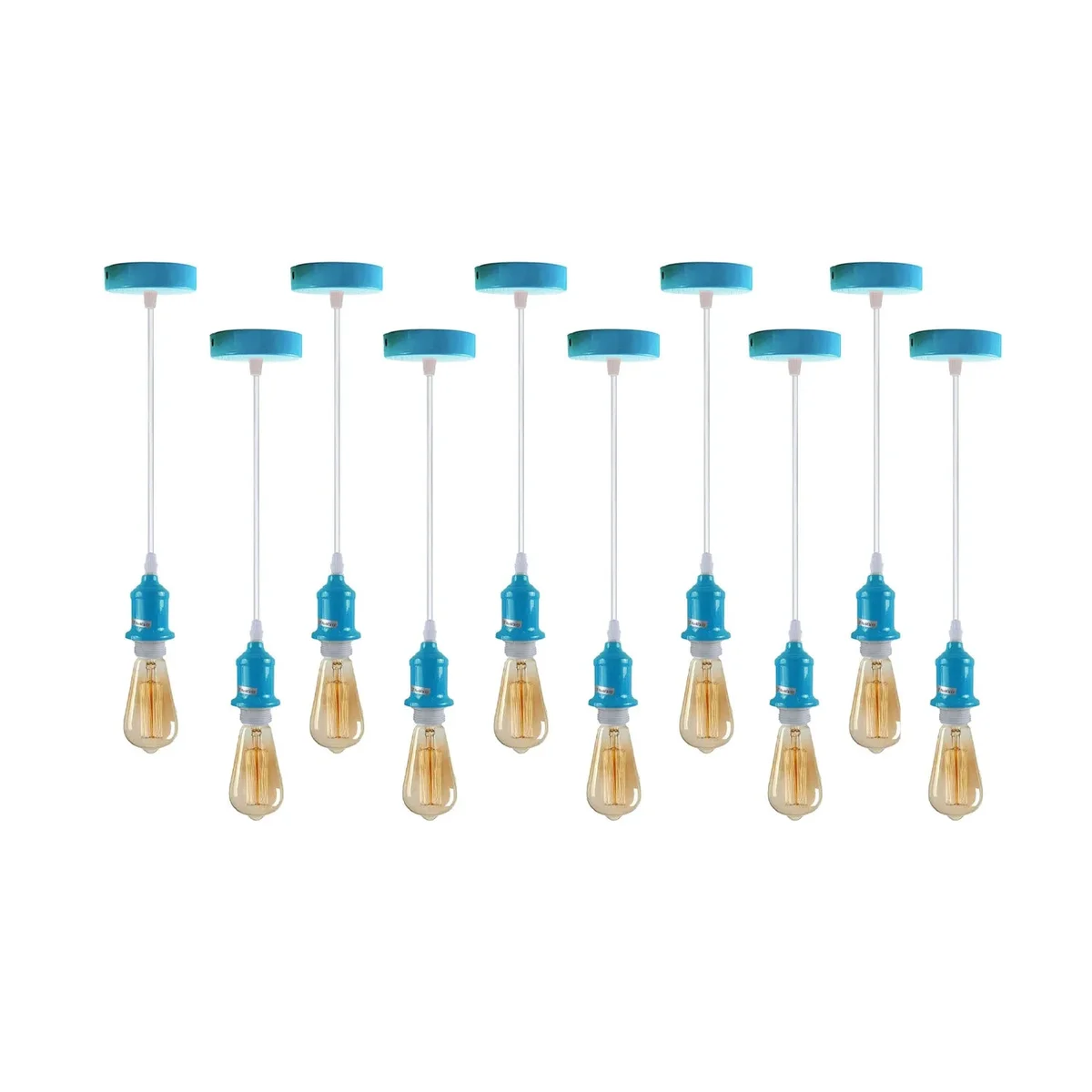 Set of 10 vintage retro metal PVC pendant light holders with 95 cm cables for indoor hardwired AC fixtures.