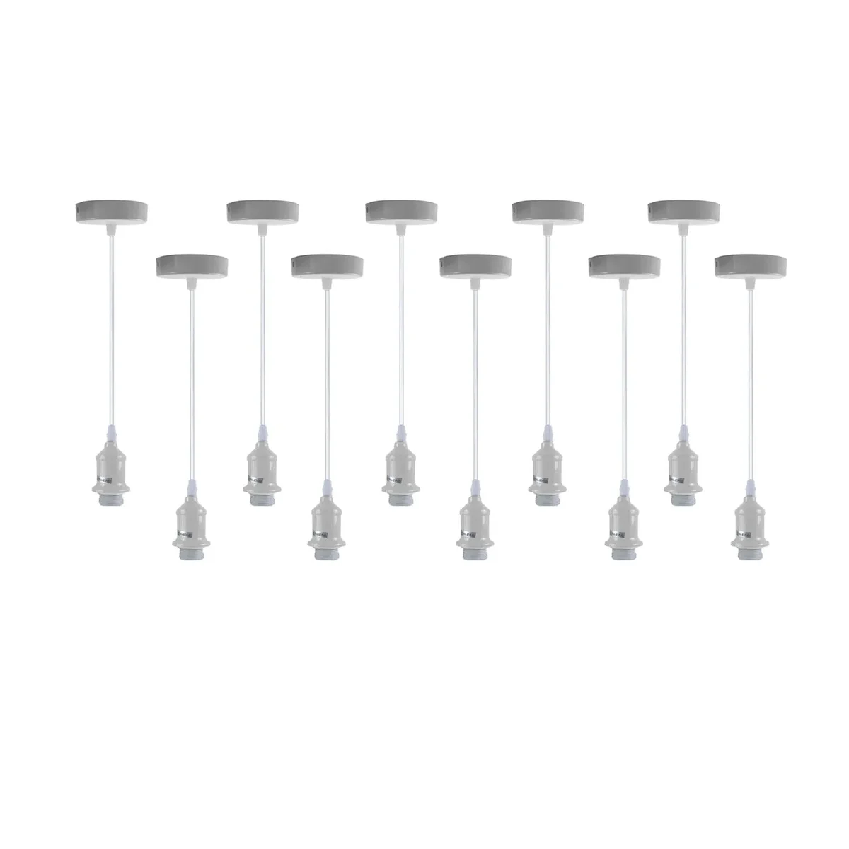 Ten vintage‑style pendant light holders with 95 cm adjustable PVC cable, metal body for indoor E27 bulb use.