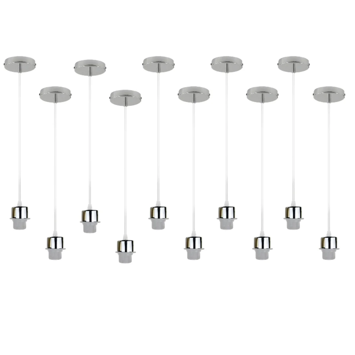 Set of ten vintage‑styled pendant light holders with 95 cm PVC cable and metal E27 sockets, ready for dimmer use.