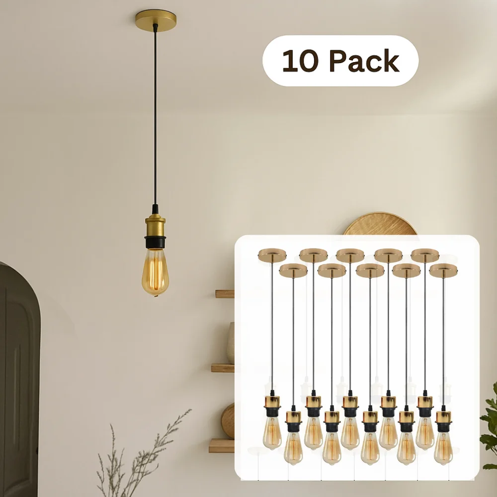 E27 pendant light holder with vintage style metal frame, PVC cable, 10 units for ceiling hanging