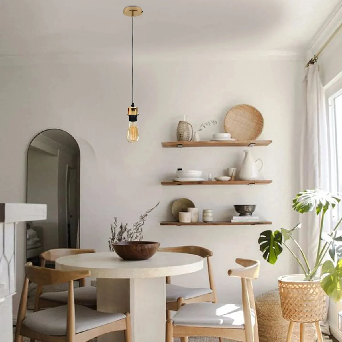 Vintage‑style metal/E27 pendant light holder with 95 cm PVC cable, dimmable ceiling light fit for indoor AC 110‑240V.