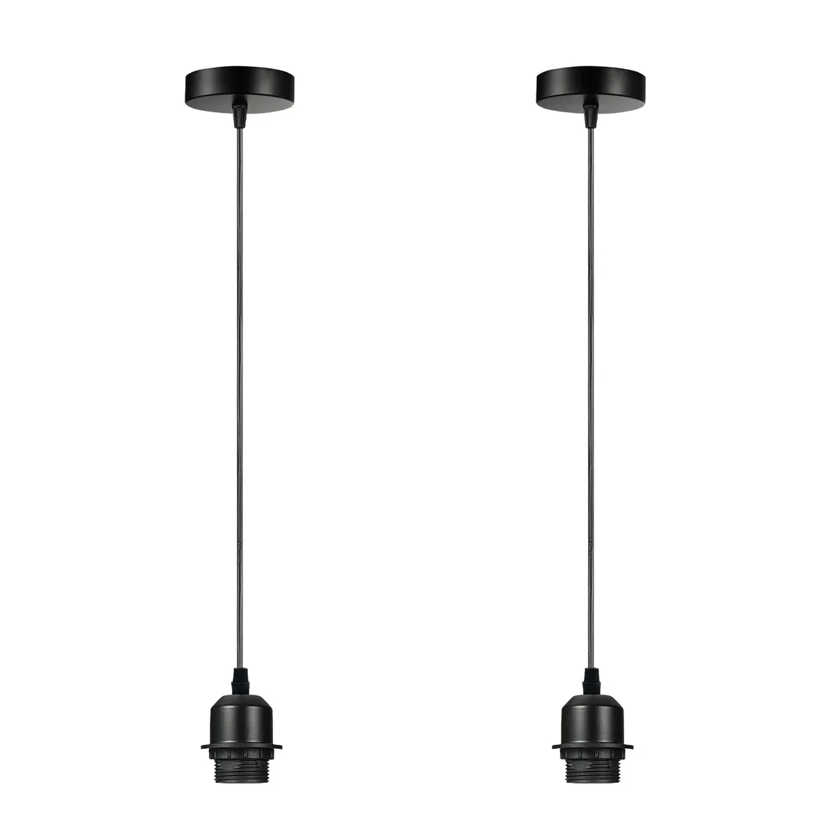 Two black pendant light holders featuring a metal PVC pendant and adjustable 95cm PVC cable‎