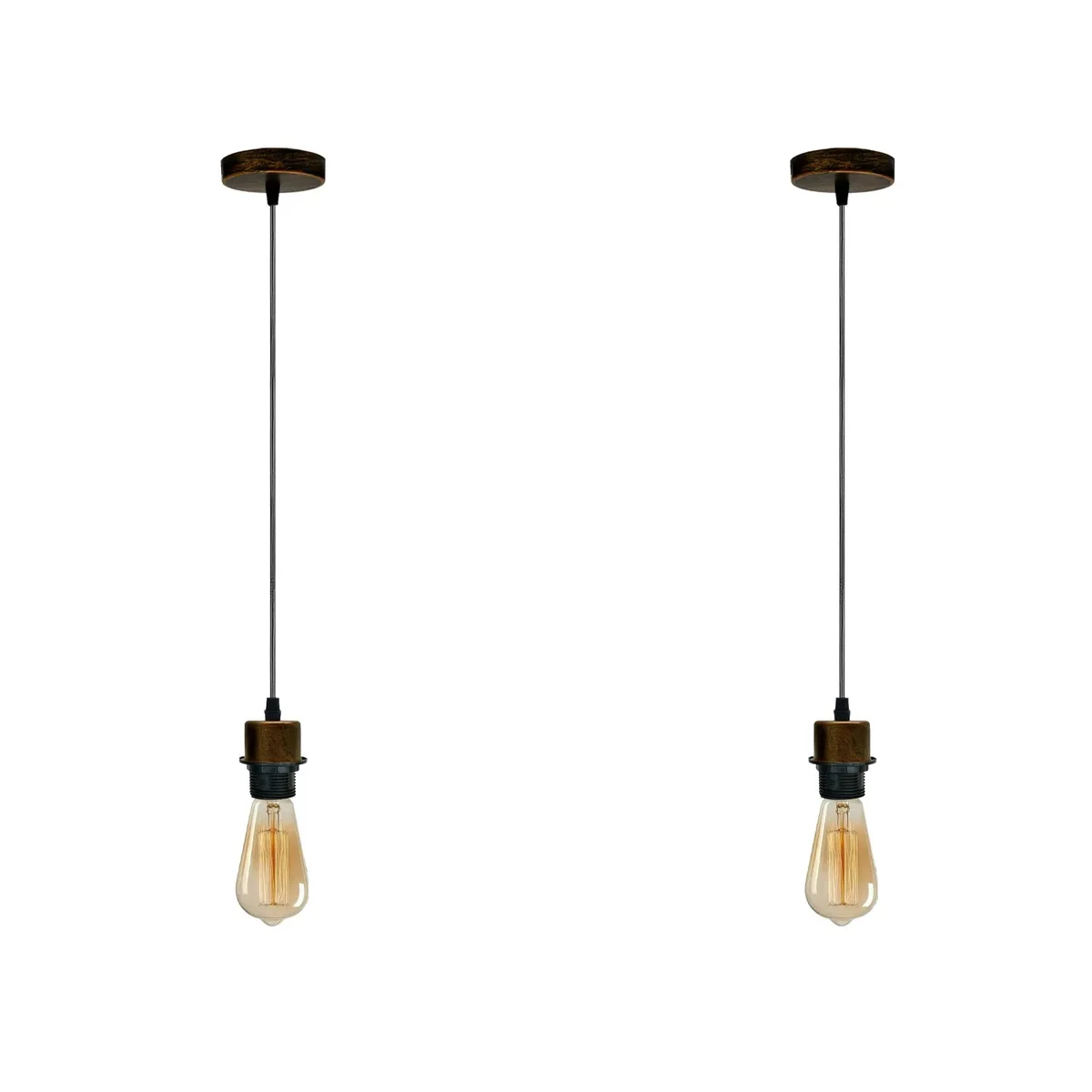 Two brushed copper pendant lights, each with a 95cm PVC cable, hanging from matte metal holders.
