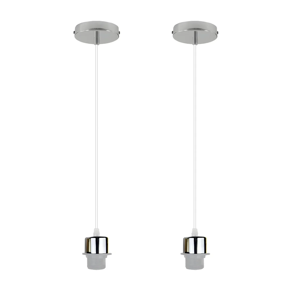 Two chrome pendant light holders on 95cm cables, complete with mounting roses, ready for retro filament bulbs.