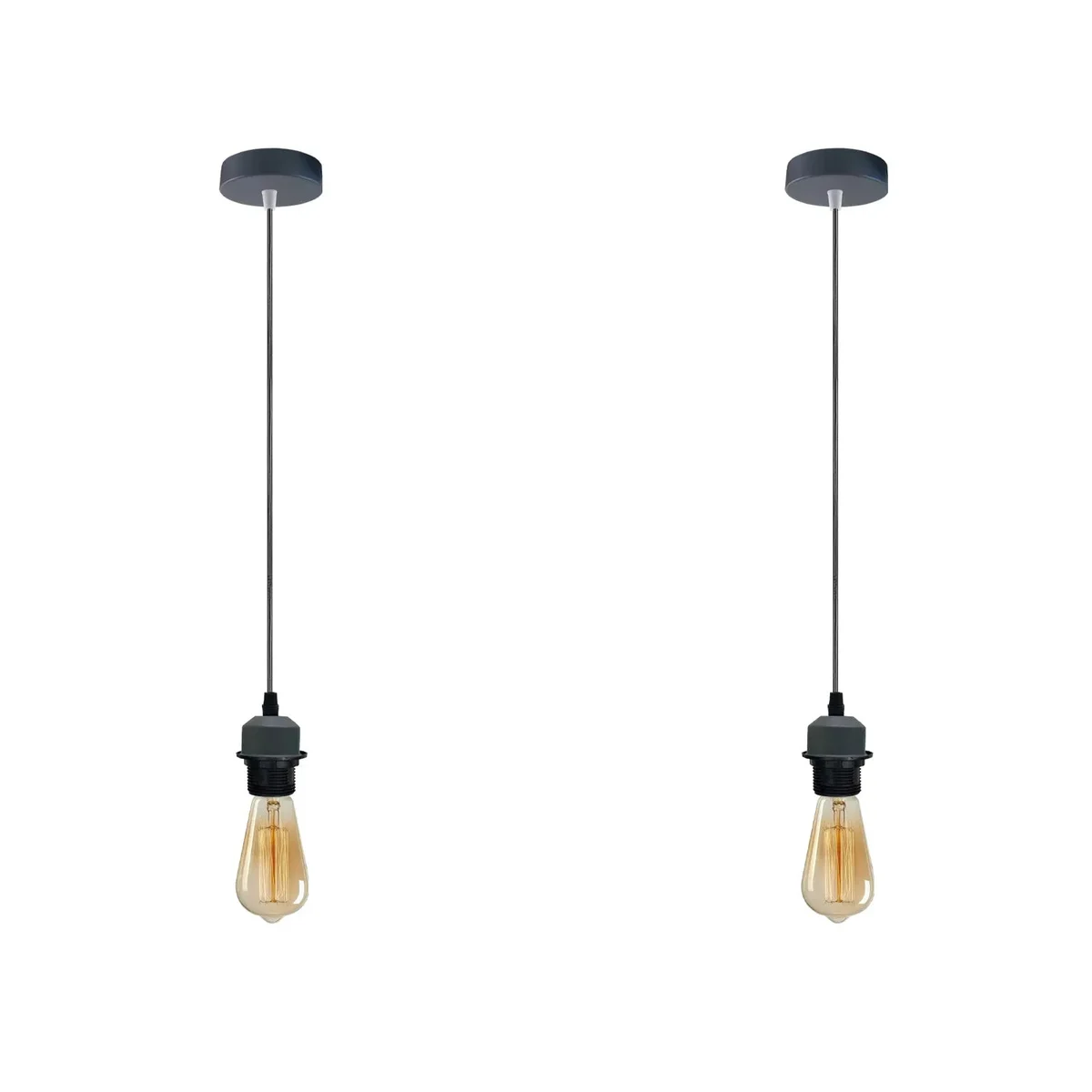 Pair of vintage‑style pendant lights with 95cm adjustable metal/PVC cables and E27 holders, for indoor hardwired use