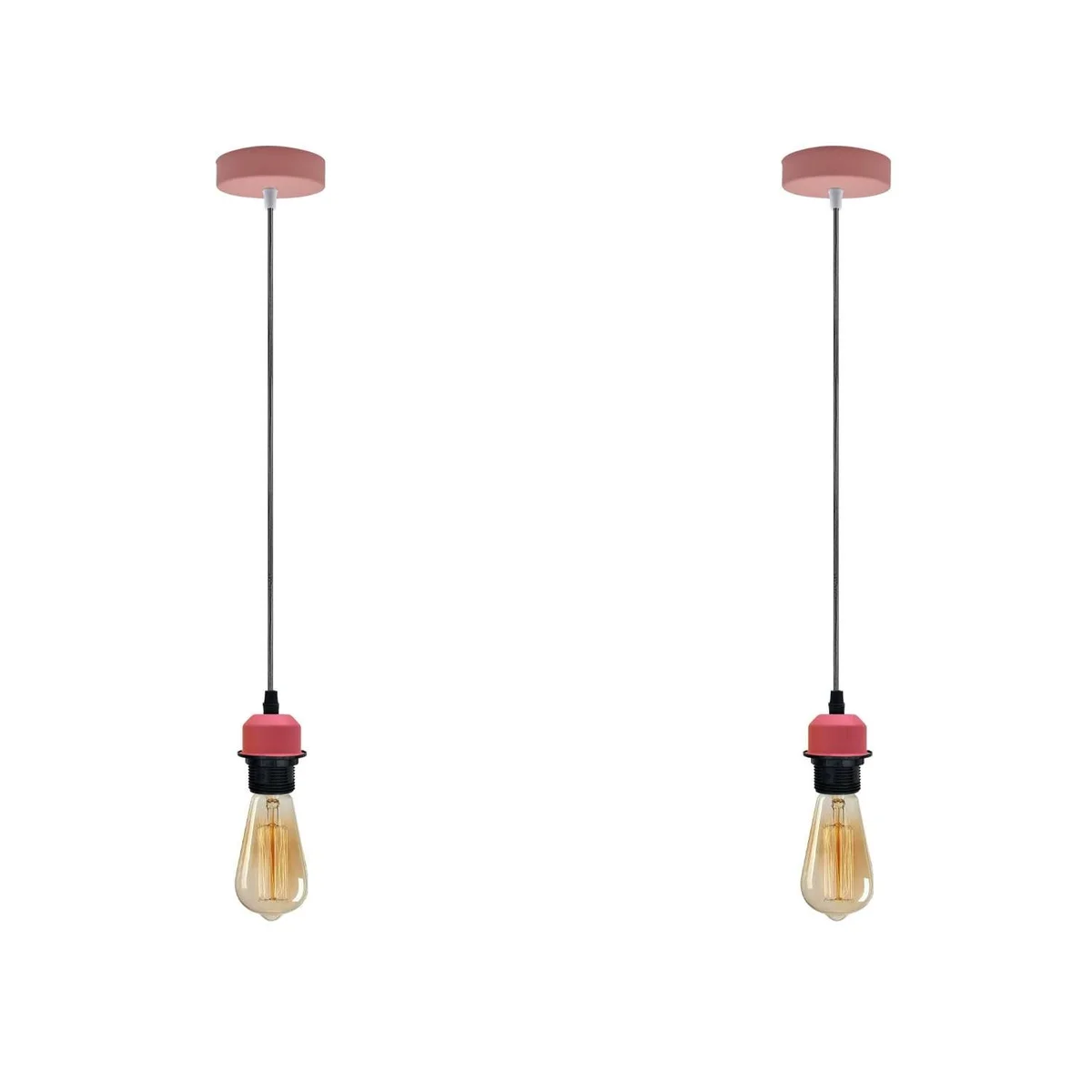 Two pink pendant light holders on 95cm cables, showcasing a dimmable ceiling lamp in a vintage/retro style.