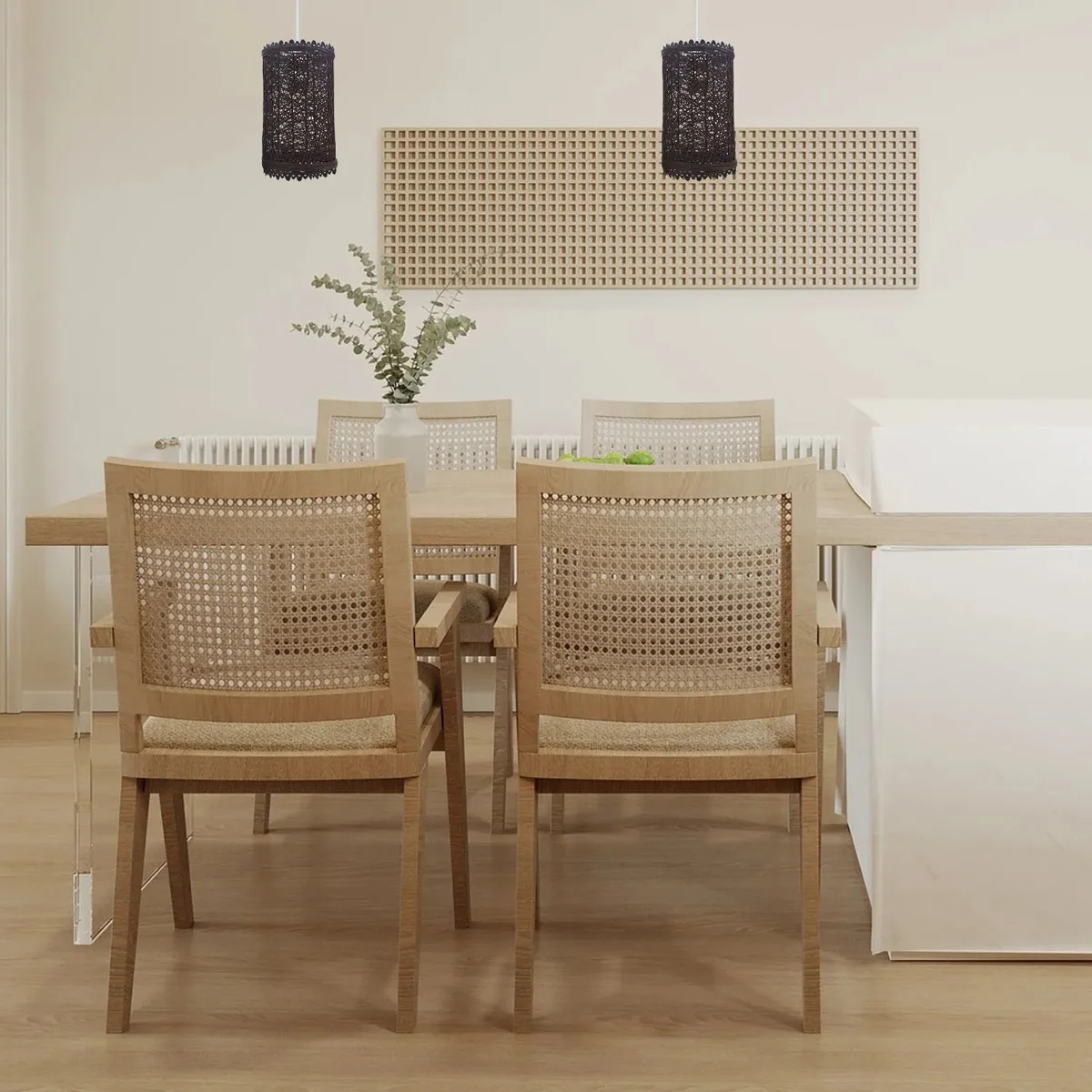 E27 bulb lamp shade with rattan weave, barrel cage design and 1cm holes, vintage style for table or floor lamp