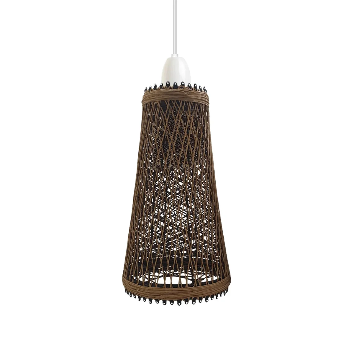 Wicker light shade, vintage rattan lampshade with woven design, fits E27 base, adds natural light to living room or dining area.