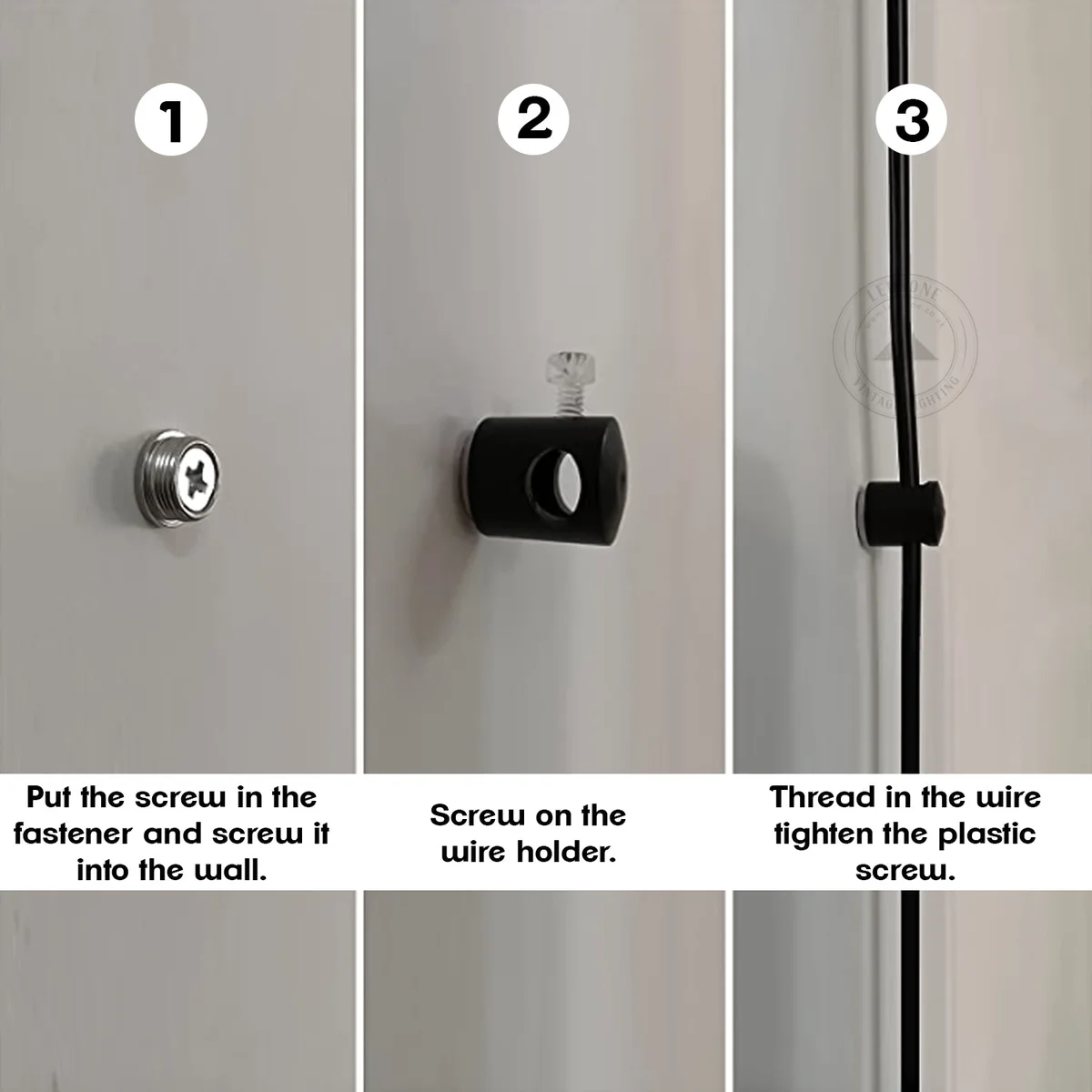 Metal pendant light cable hook with 3/8-inch screw thread and strong side power button.