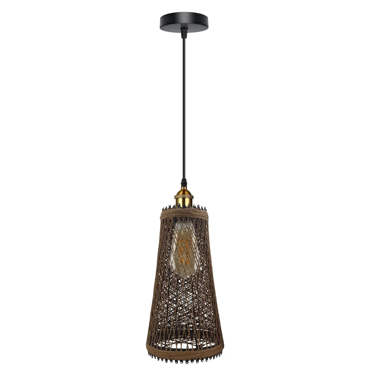 Rattan vintage pendant light, E27 bulb pendant light, hanging from ceiling, 30cm tall, warm light