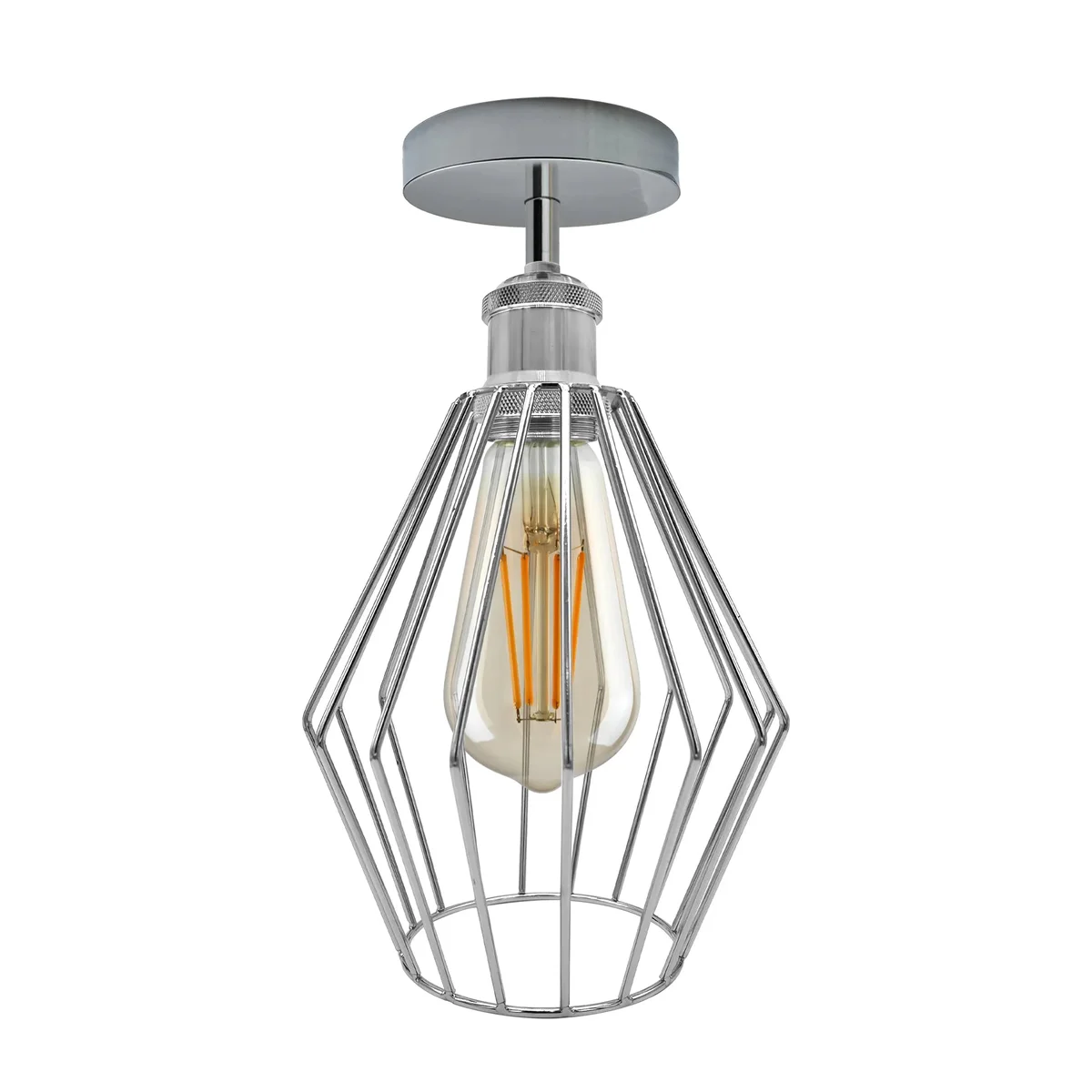 Semi flush diamond-shaped metal dome ceiling light, electroplated finish, dimmable ceiling light, CE certified