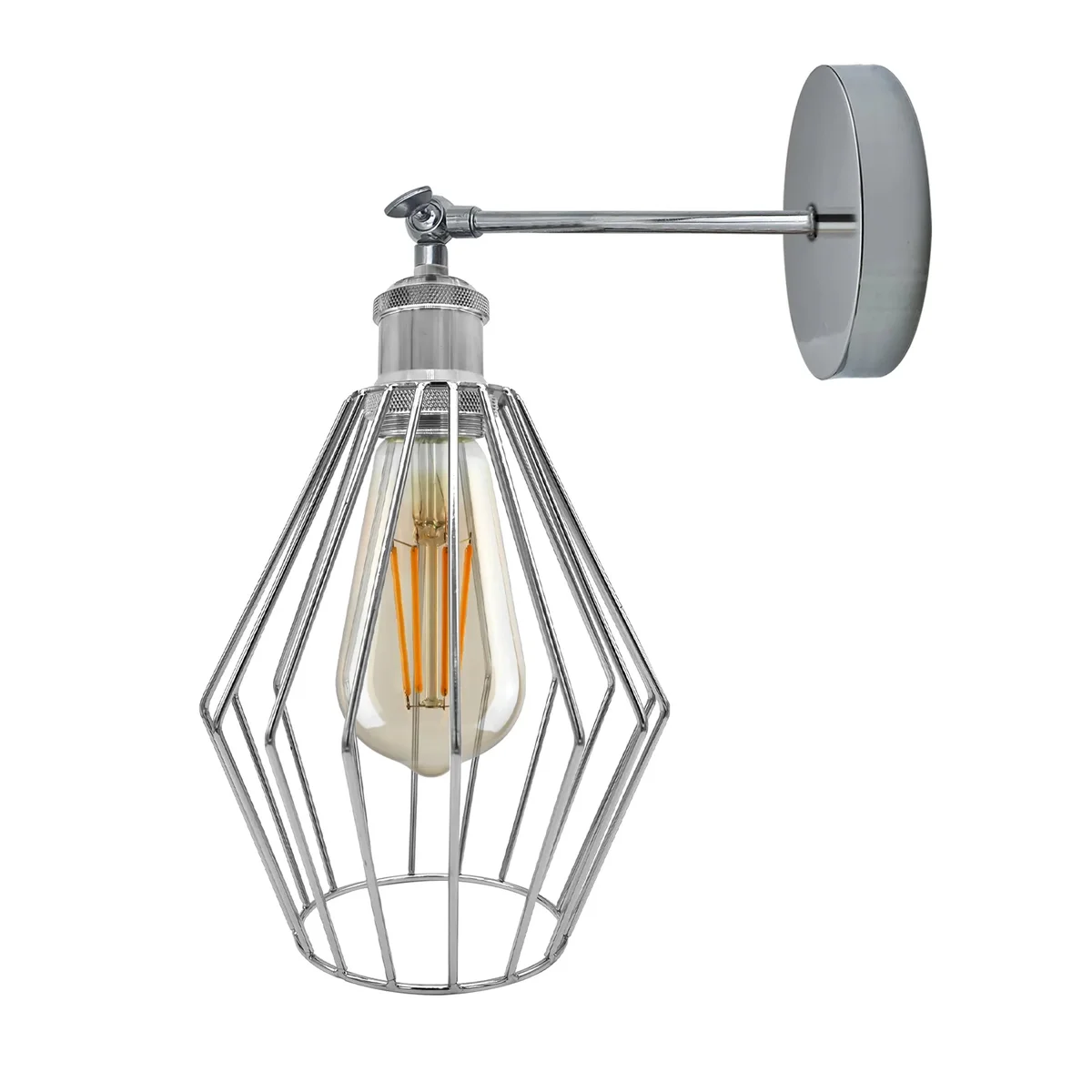 Diamond‑shaped chrome electroplated E27 socket wall light mounted on wall.