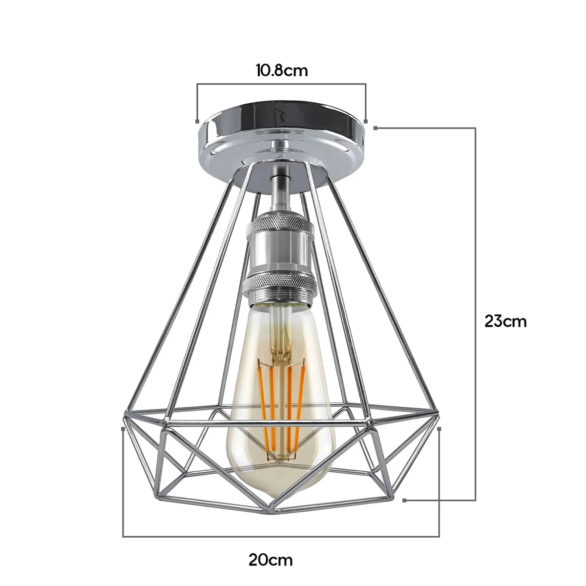 Vintage metal ceiling lamp with diamond-shaped metal cage, flush-mounted, E27 base, sleek design.
