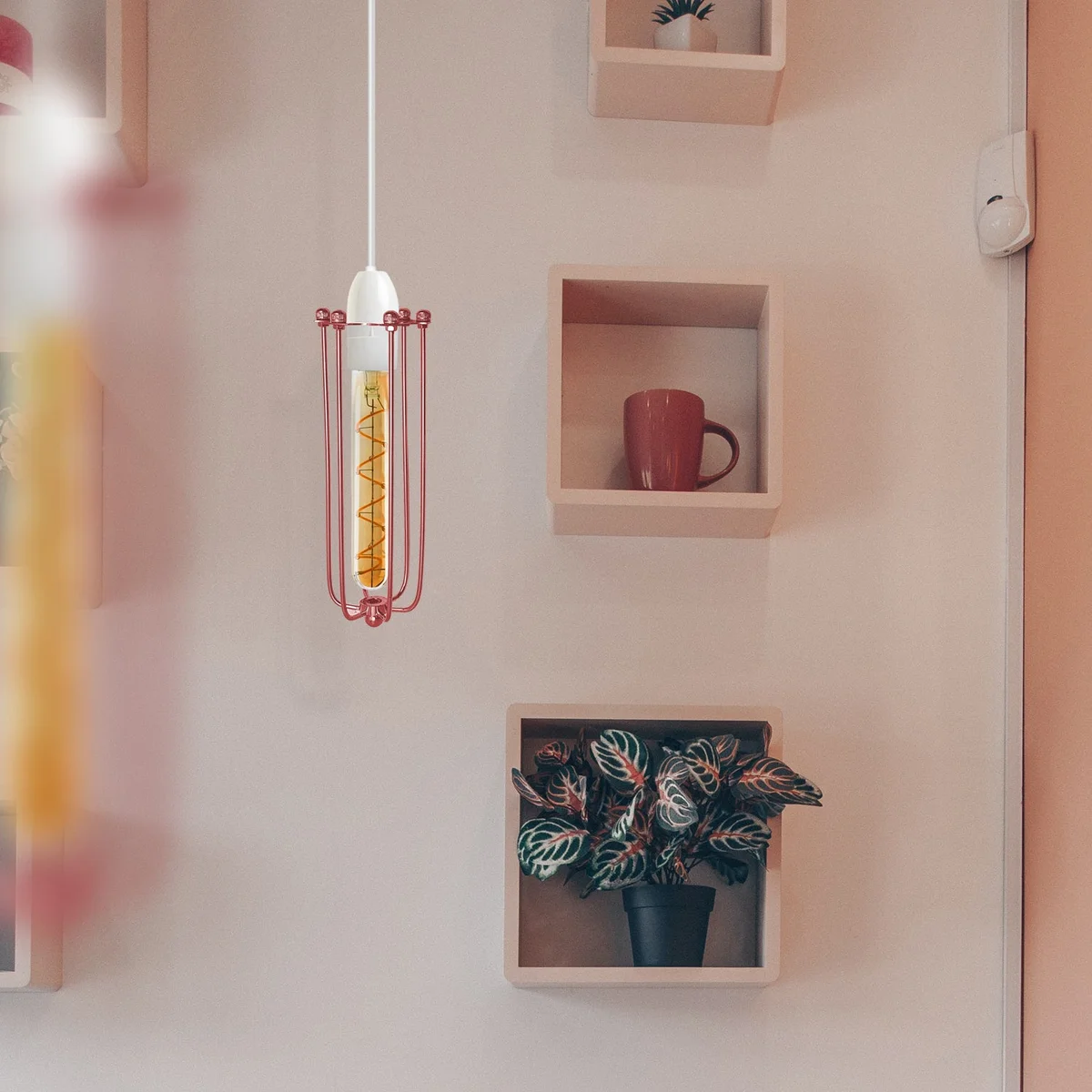 Rose gold wire cage lamp shade – long industrial vintage metal design with reducer plate, fits pendants, wall or table lamps.