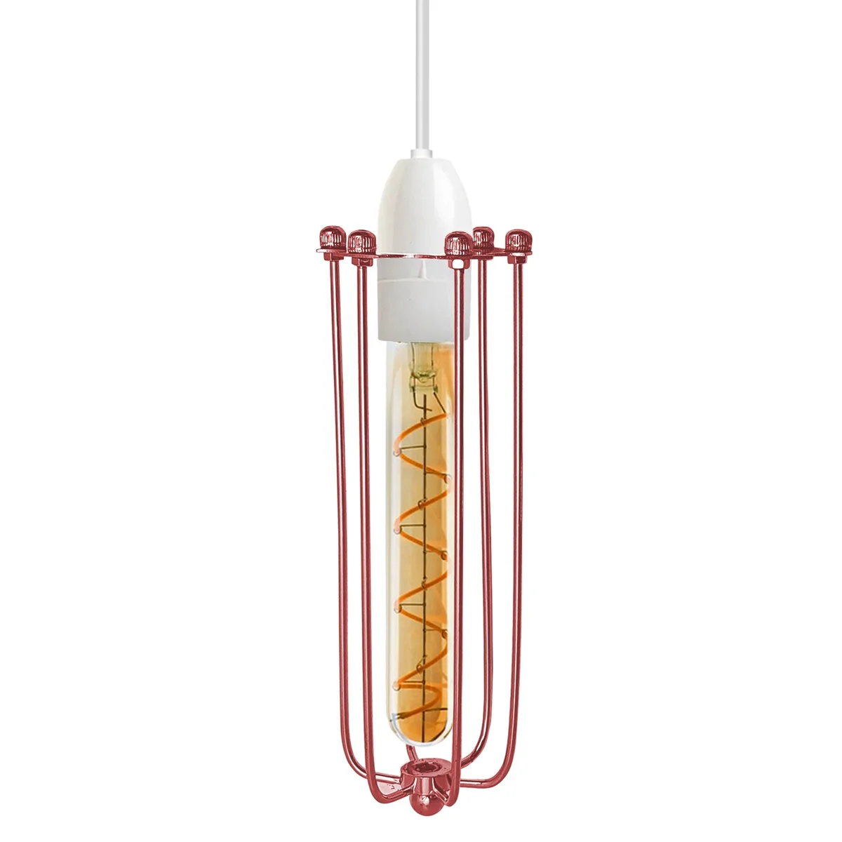 Rose gold long cage lamp shade with reducer plate, industrial vintage design, metal wire cage for pendants or wall lights