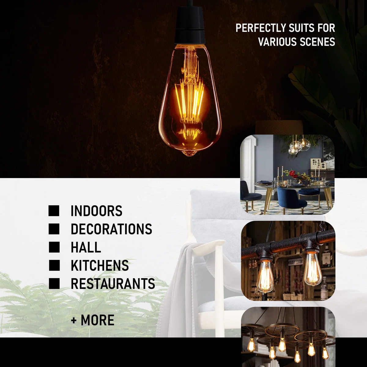 E27 LED filament bulb, amber glass with vintage Edison filament design, 8W, 25,000‑hour LED