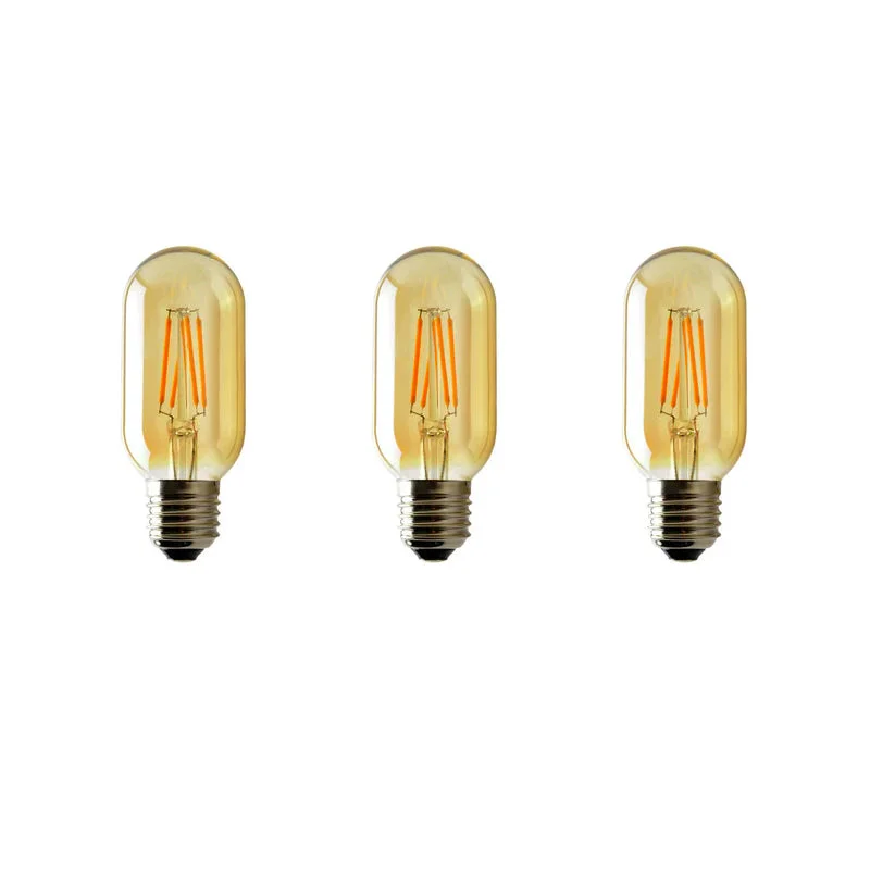 Pack of three amber glass T45 vintage Edison style dimmable LED bulbs on E27 sockets