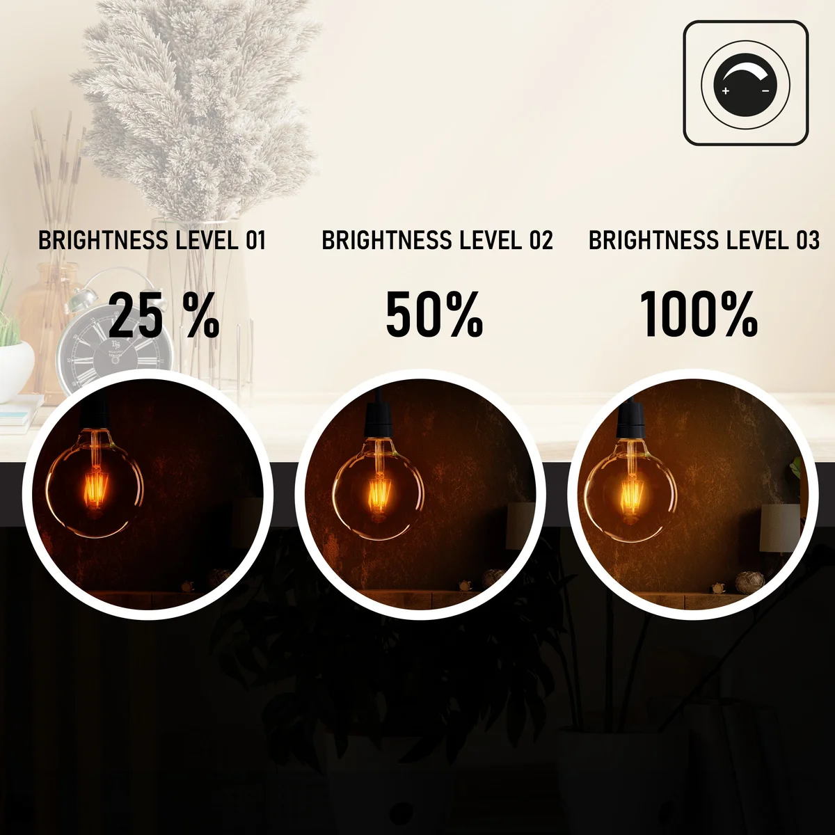 Six dimmable LED globe bulbs, 8W vintage style, in bright glass shells, shown as a 6‑pack bundle.