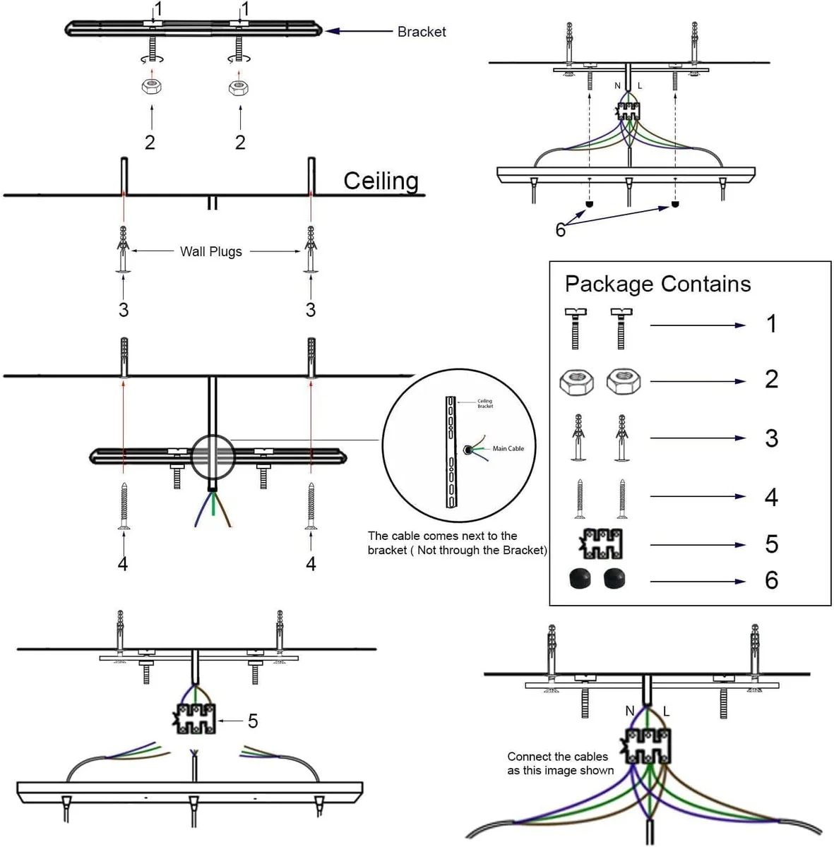 Black metal E27 pendant light with three hanging cages and PVC cable, modern retro industrial style