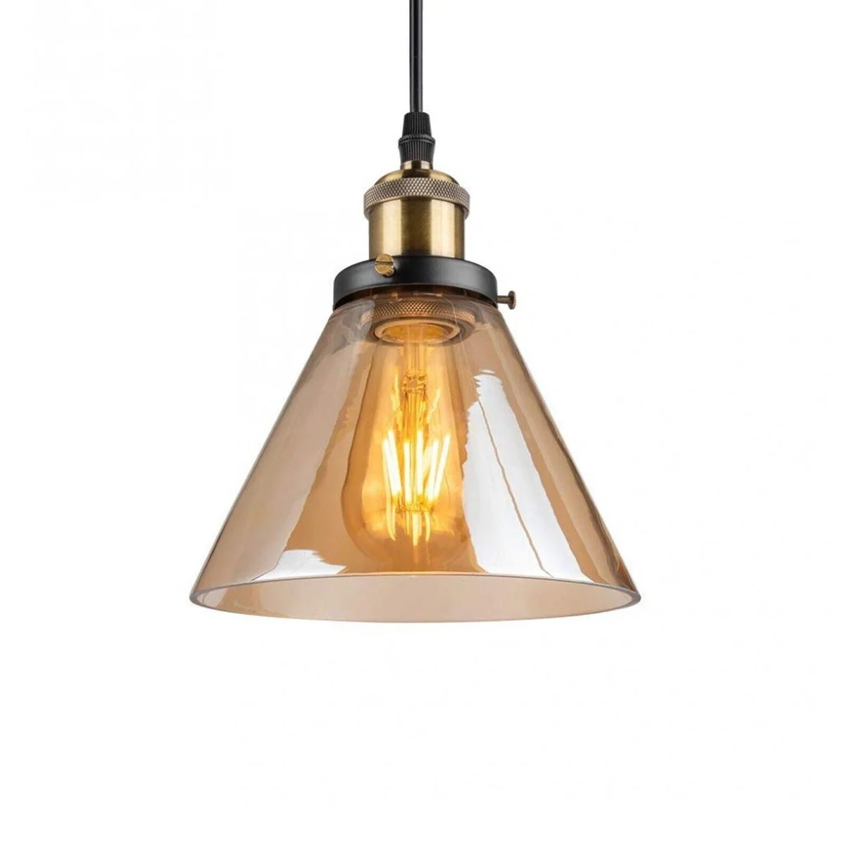 E27 bulb pendant with amber glass and PVC wire support, modern industrial style