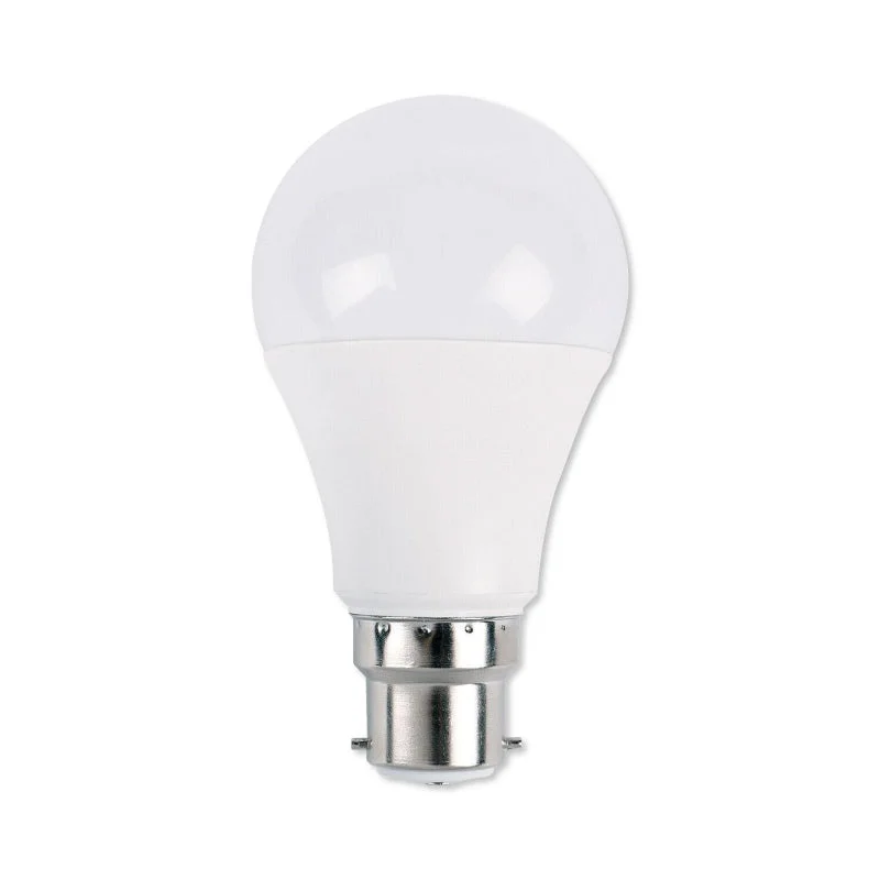 B22 base LED bulb with frosted, golf‑ball shape, cool white light, 5W energy‑saving design.