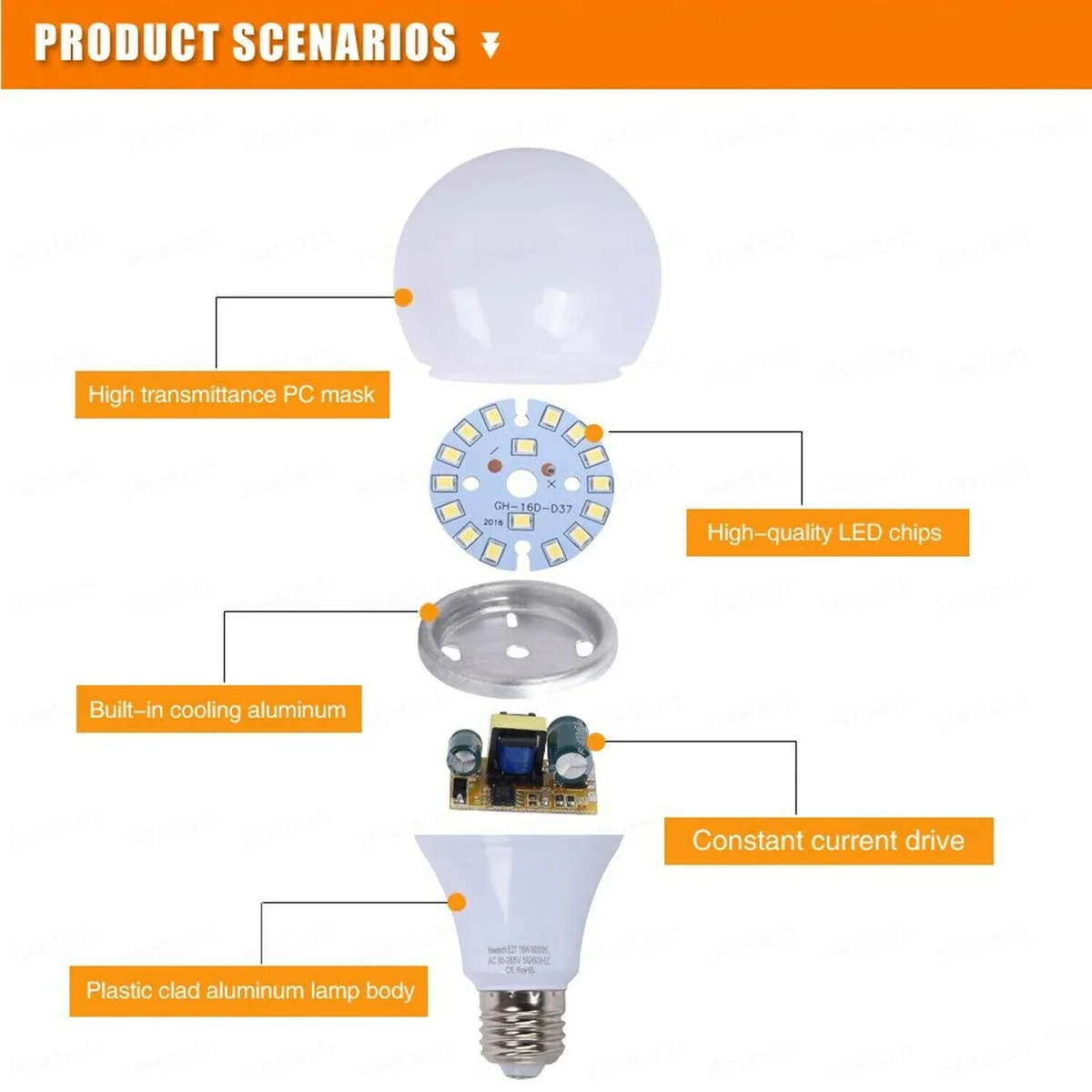 Thermal plastic LED bulb – 5W, cool white, B22 base, frosted surface, mounted in a small desk lamp fitting.
