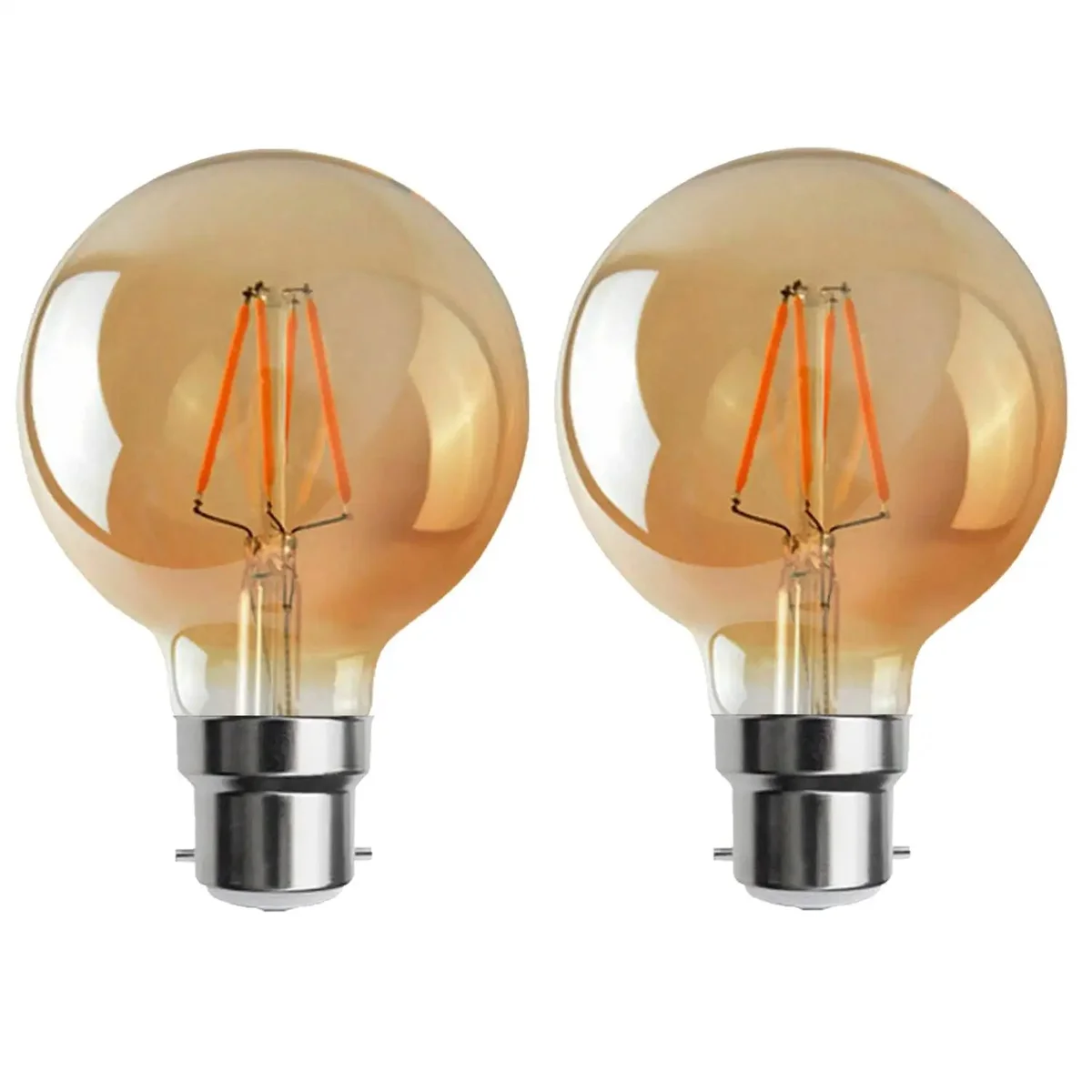 B22 LED bulb with amber glass globe, 4W warm white light, vintage glow.