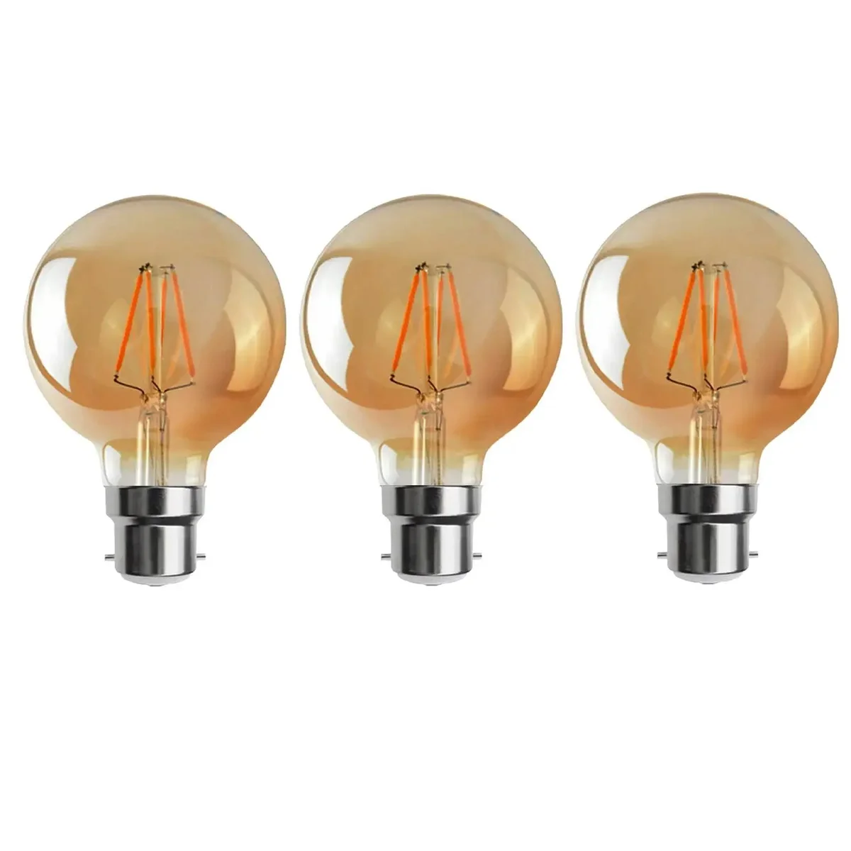 B22 LED bulb, amber glass globe with warm white LED filament, 4W vintage style bulb.