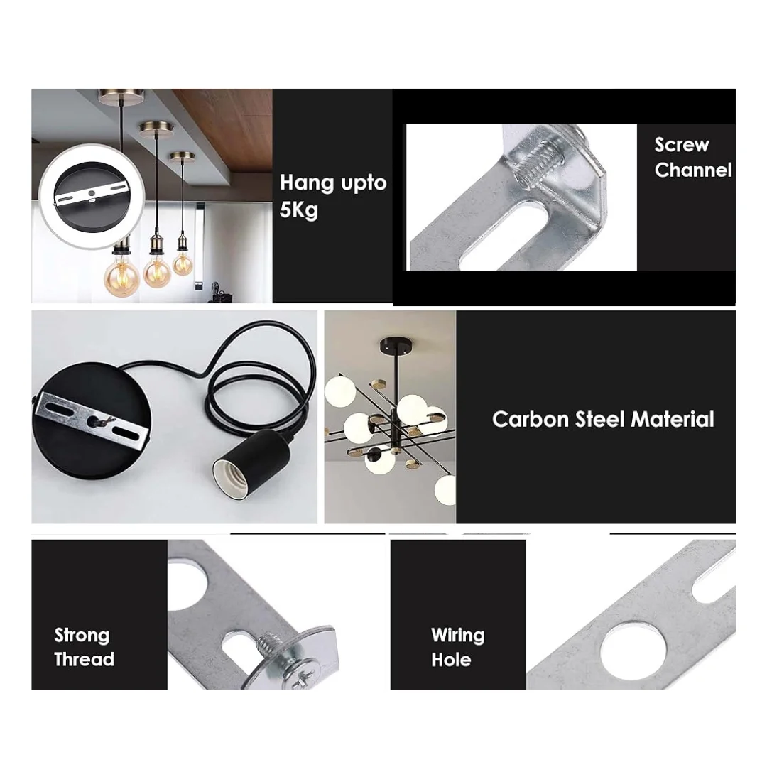 70mm metal ceiling bracket in square shape, metal plate with mounting screws and nut, rust-resistant steel construction.