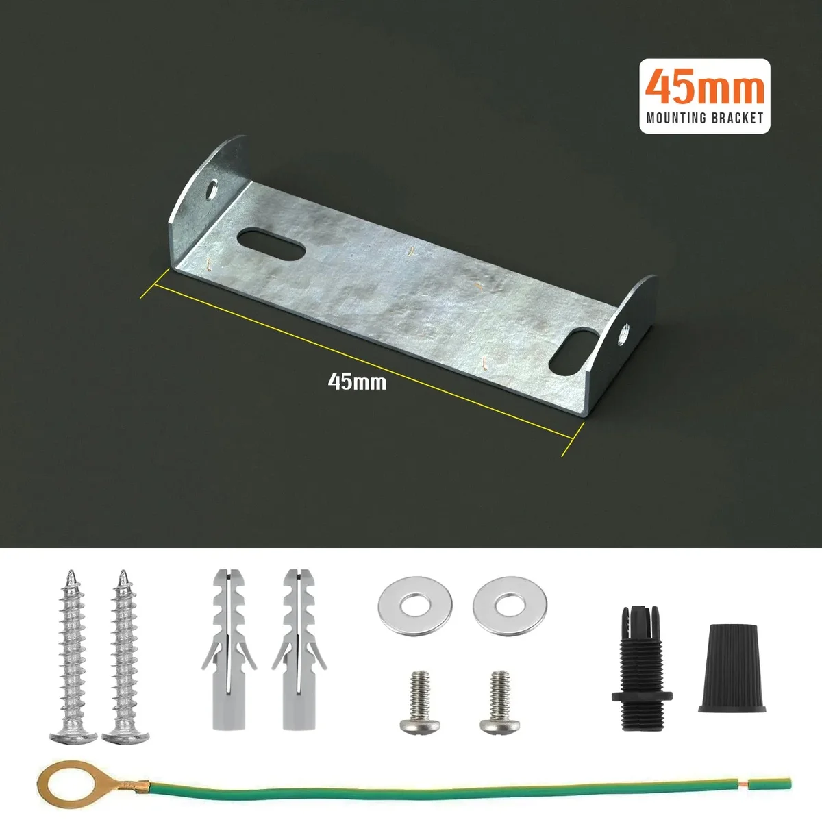 45mm metal ceiling rose bracket with riveted construction and earth tag, ready to hang chandeliers.