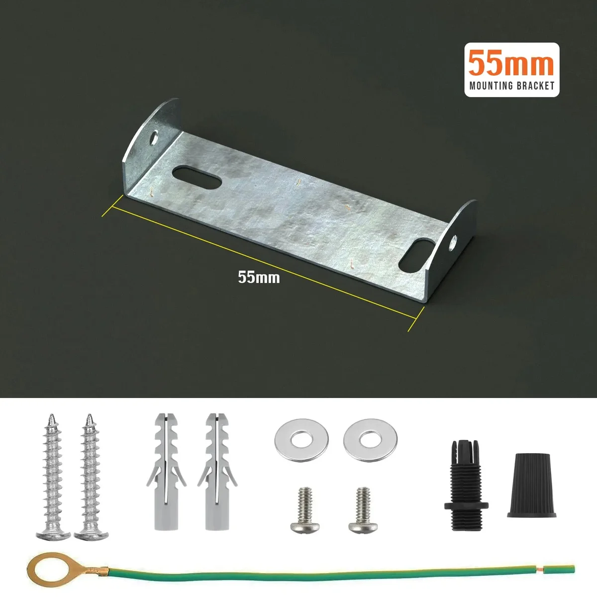 55mm metal ceiling rose bracket with rivets and earth tag, suitable for hanging chandeliers.