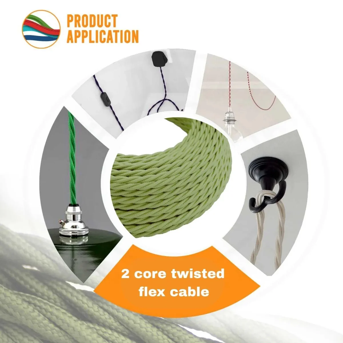 Vintage styled 5m twisted flex cable with two copper cores, PVC insulation and fabric braided finish.