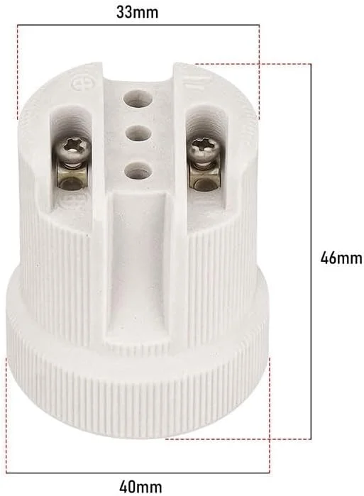 White ceramic E27 lamp holder with 10mm cord grip, heat resistant lamp socket for high‑wattage bulbs