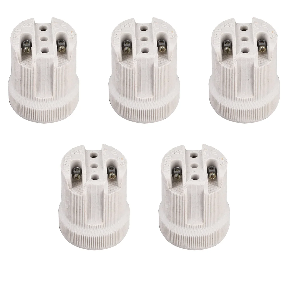 White porcelain E27 ceramic bulb holder with 10mm integrated cord grip