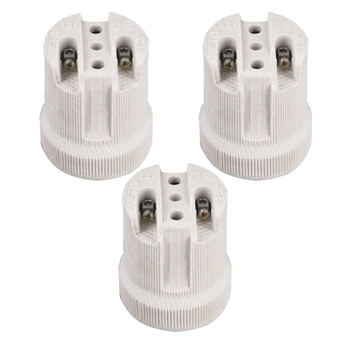 White porcelain E27 ceramic bulb holder with 10mm metal cord grip, designed for high‑temperature lamps