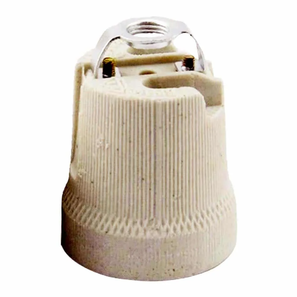 Vintage metal bulb socket holder with heat‑resistant ceramic base, suitable for 27mm E27 lamps.
