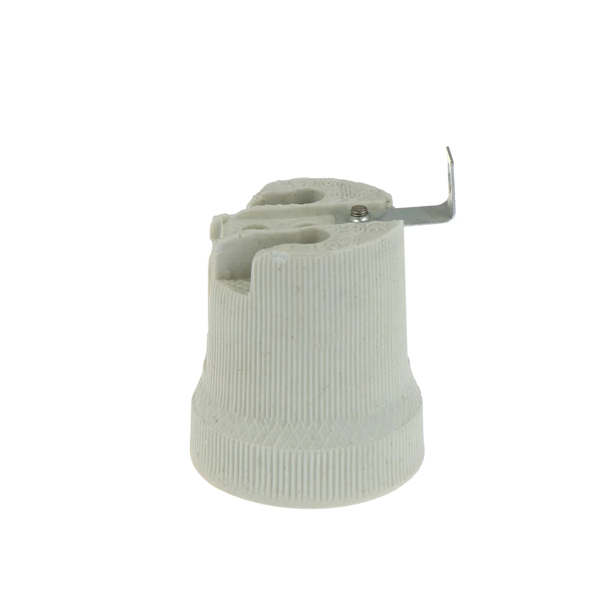 White heat‑resistant ceramic E27 bulb socket with metal base, screw terminal, 5 cm tall, 3.5 cm diameter, 60 W maximum.