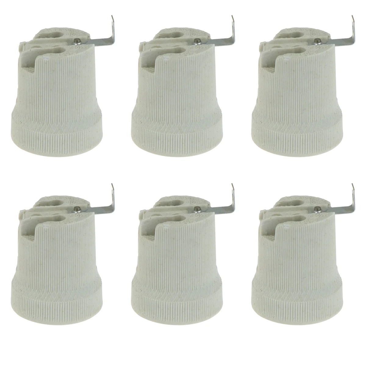 White ceramic E27 60W lamp holder, heat‑resistant porcelain, 5 cm tall, 3.5 cm wide, vintage screw‑terminal design.