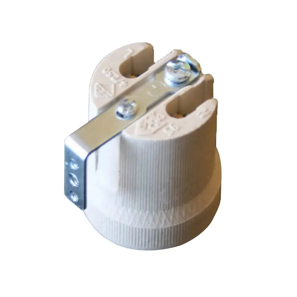 White ceramic heat bulb holder with E27 screw base, metal and porcelain body, vintage style, for 60W lamps.