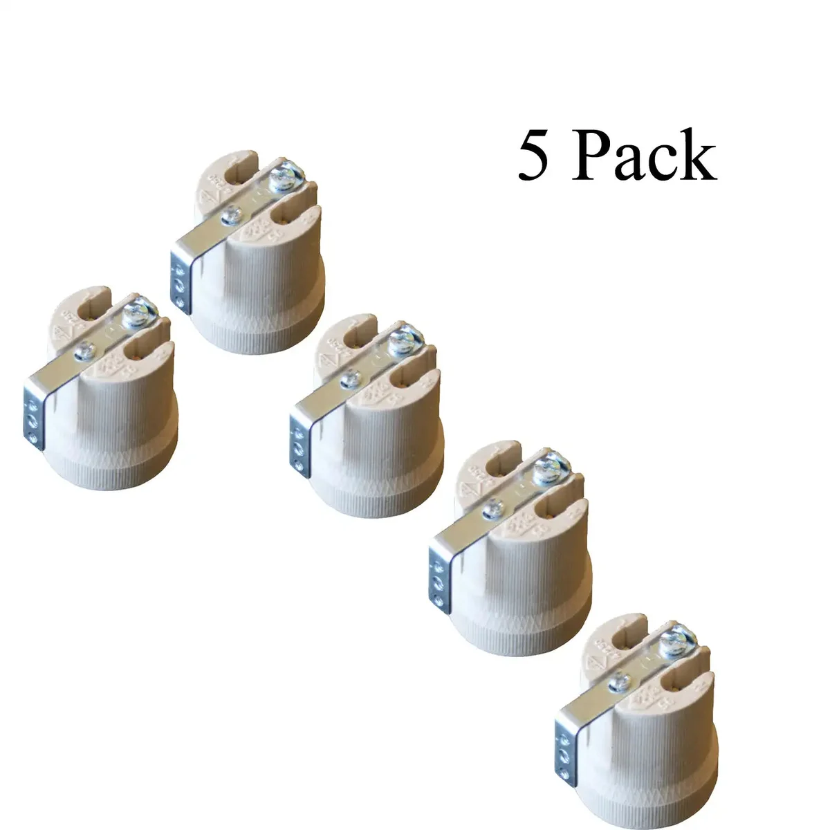 White vintage bulb socket holder, ceramic heat‑resistant, metal screw terminal, E27 size.