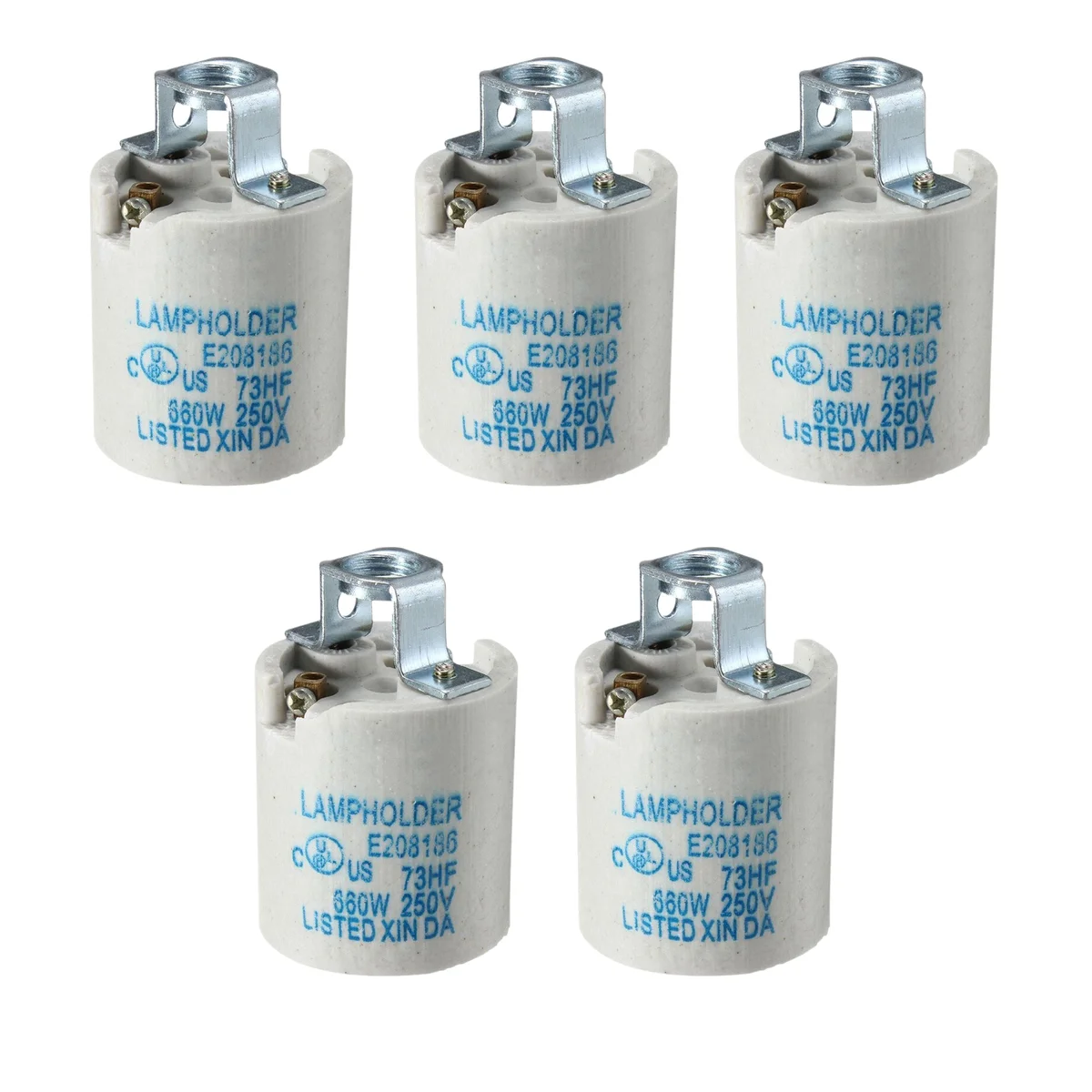 White ceramic bulb holder with E27 screw base, vintage style, metal screw terminals, ideal for indoor heat lamps and LEDs.